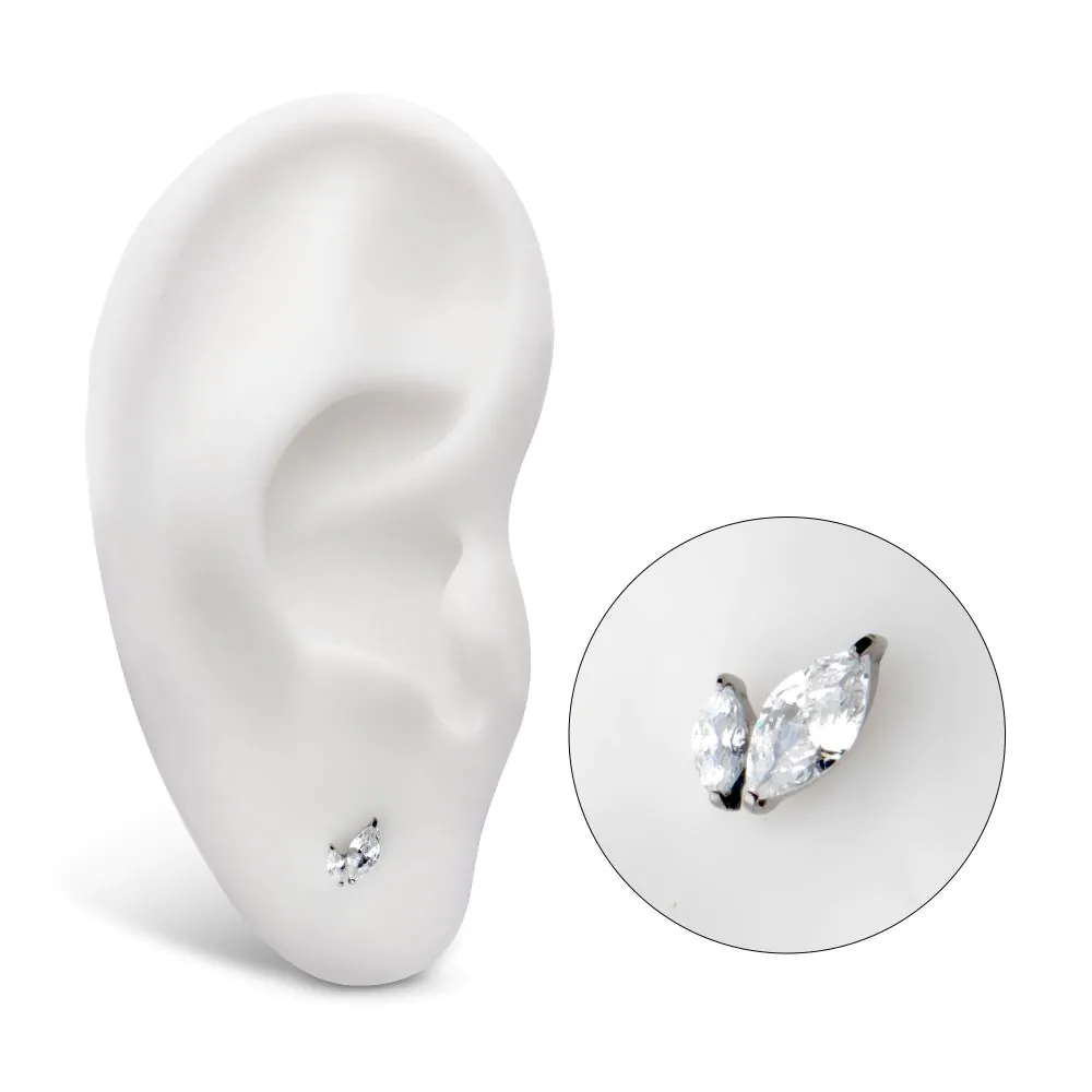 Titanium Threadless Prong Set Marquise CZ 2-Cluster Top - Image 2