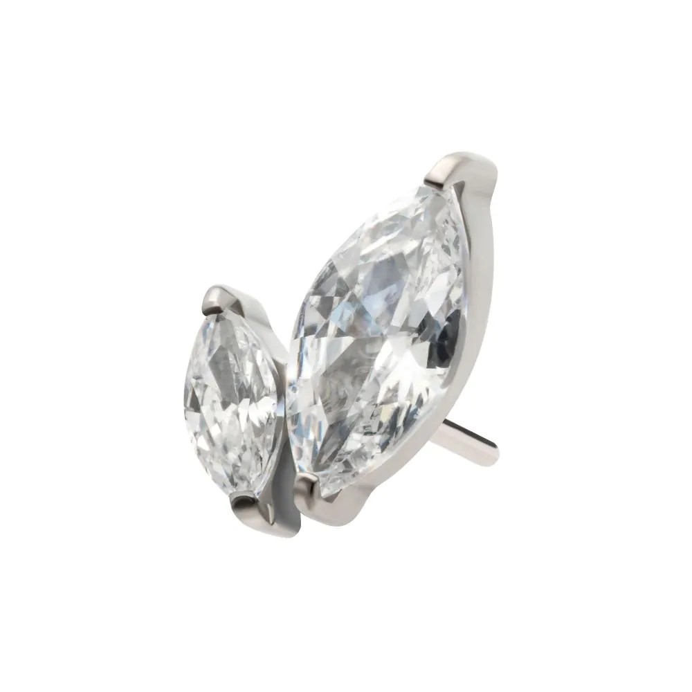 Titanium Threadless Prong Set Marquise CZ 2-Cluster Top - Image 3