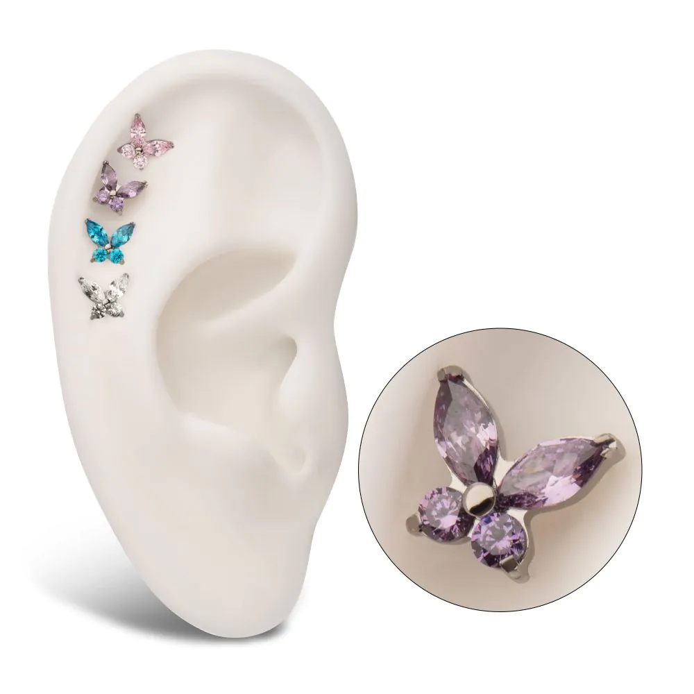 Titanium Threadless Prong Set Marquise & Round CZ Butterfly Top - Image 2
