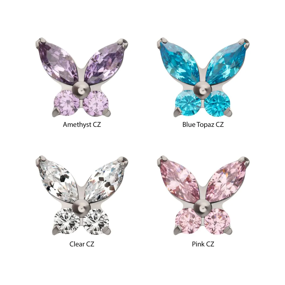 Titanium Threadless Prong Set Marquise & Round CZ Butterfly Top - Image 3