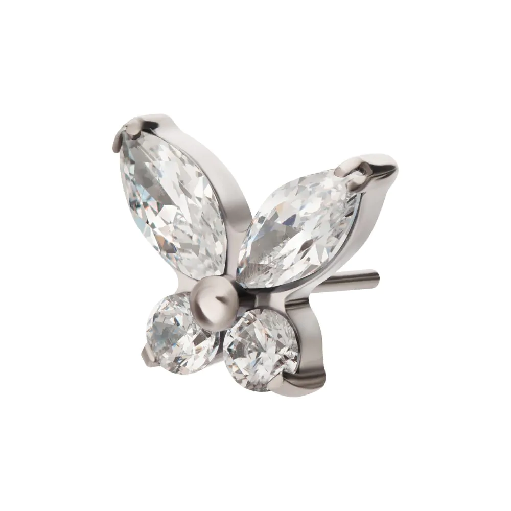 Titanium Threadless Prong Set Marquise & Round CZ Butterfly Top - Image 5