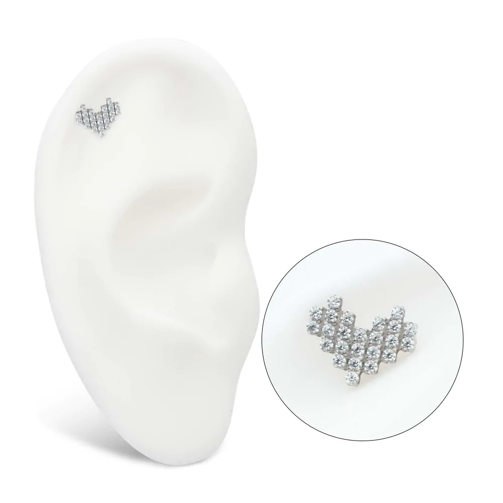 Titanium Threadless Prong Set Round CZ Cluster Heart Top - Image 2