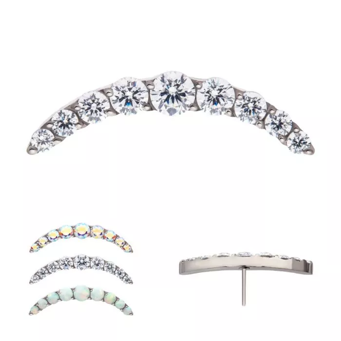 Titanium Threadless Prong Set Round CZ/Opal 9-Cluster Top