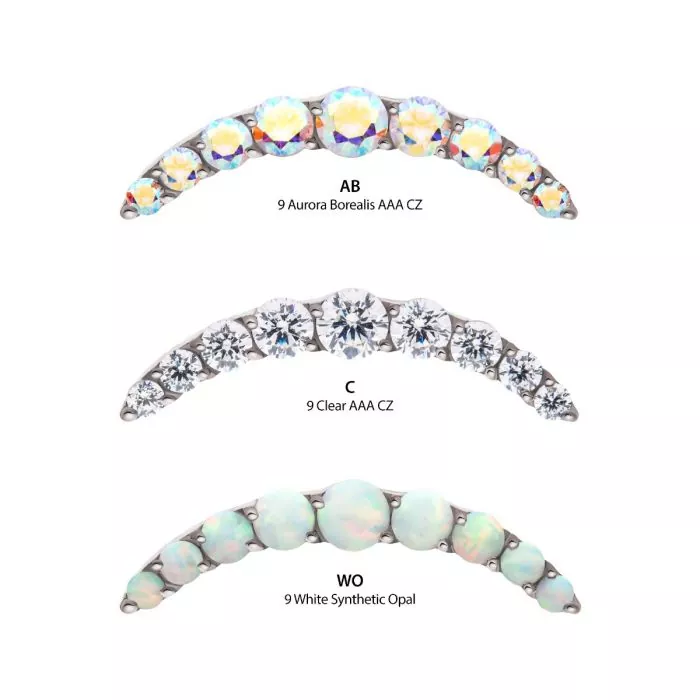 Titanium Threadless Prong Set Round CZ/Opal 9-Cluster Top - Image 2