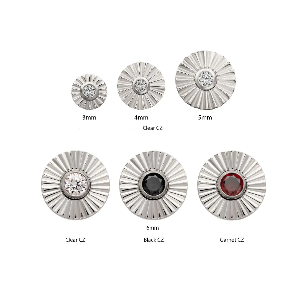 Titanium Threadless Radiant Corrugated Round with Bezel Gem Top - Image 3