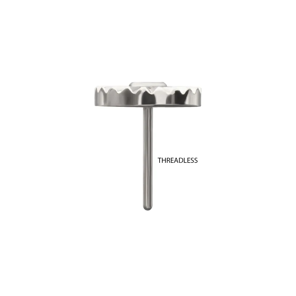 Titanium Threadless Radiant Corrugated Round with Bezel Gem Top - Image 5