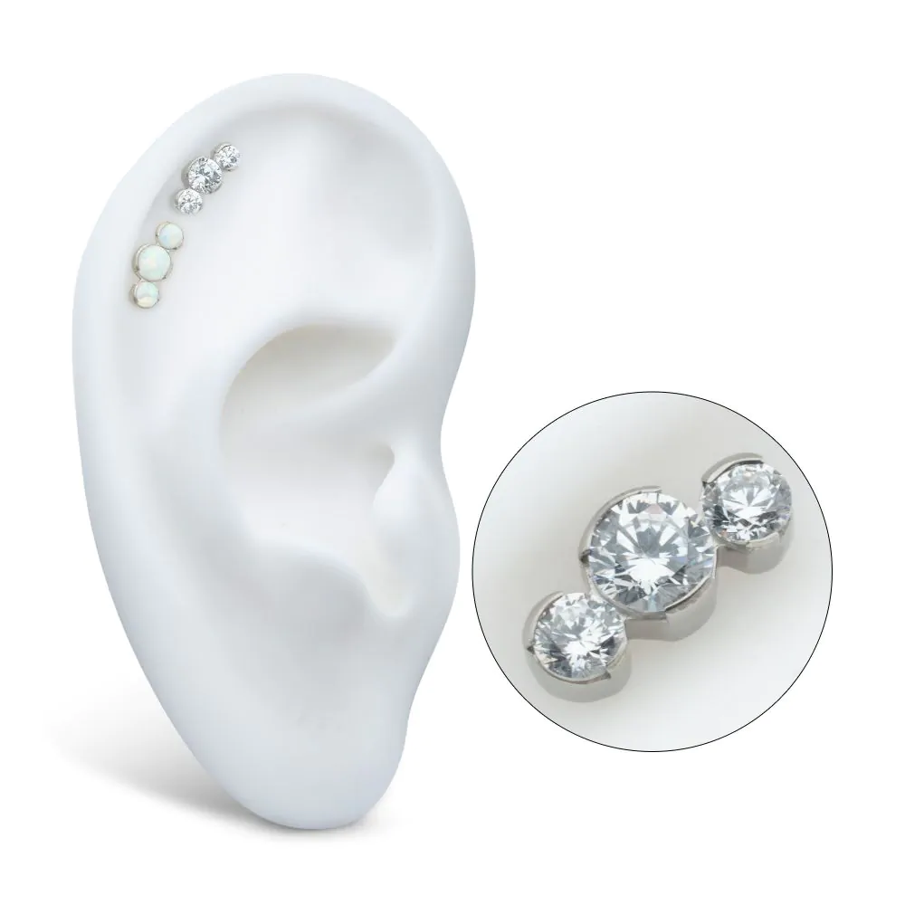 Titanium Threadless Semi-Bezel Set Round Gem/Opal 3-Cluster Top - Image 2