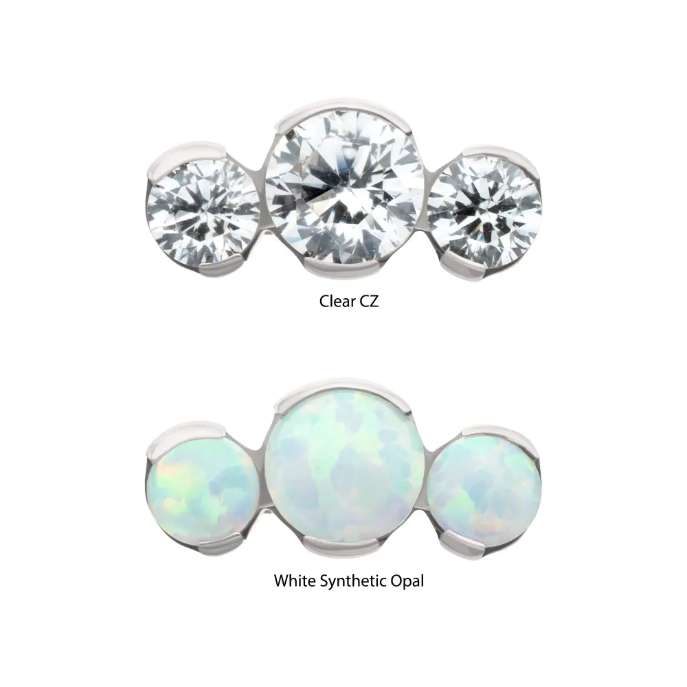 Titanium Threadless Semi-Bezel Set Round Gem/Opal 3-Cluster Top - Image 3