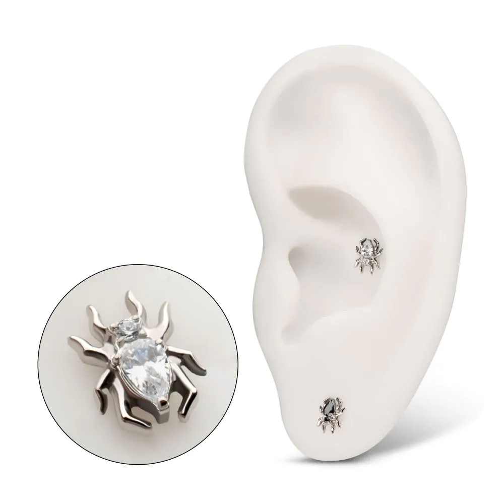 Titanium Threadless Spider Top with Teardrop & Round Gem - Image 2