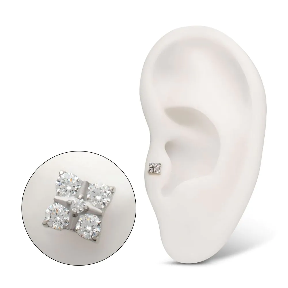 Titanium Threadless Square Shape Top with Prong Set 5-Gem Cluster - Image 2
