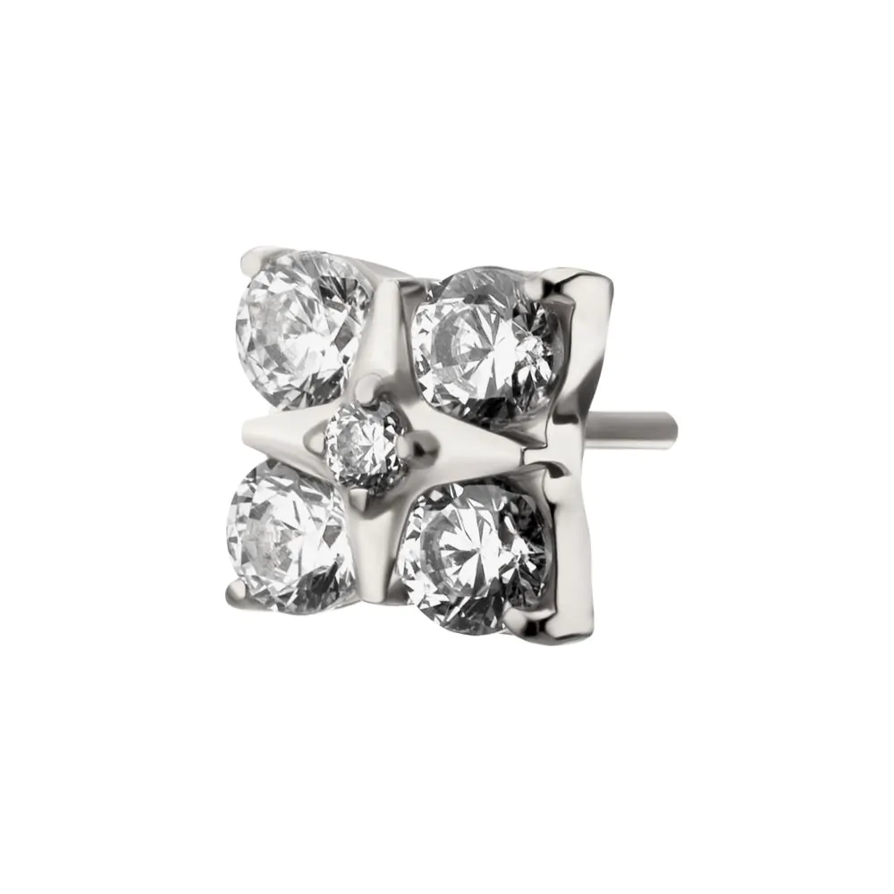 Titanium Threadless Square Shape Top with Prong Set 5-Gem Cluster - Image 3