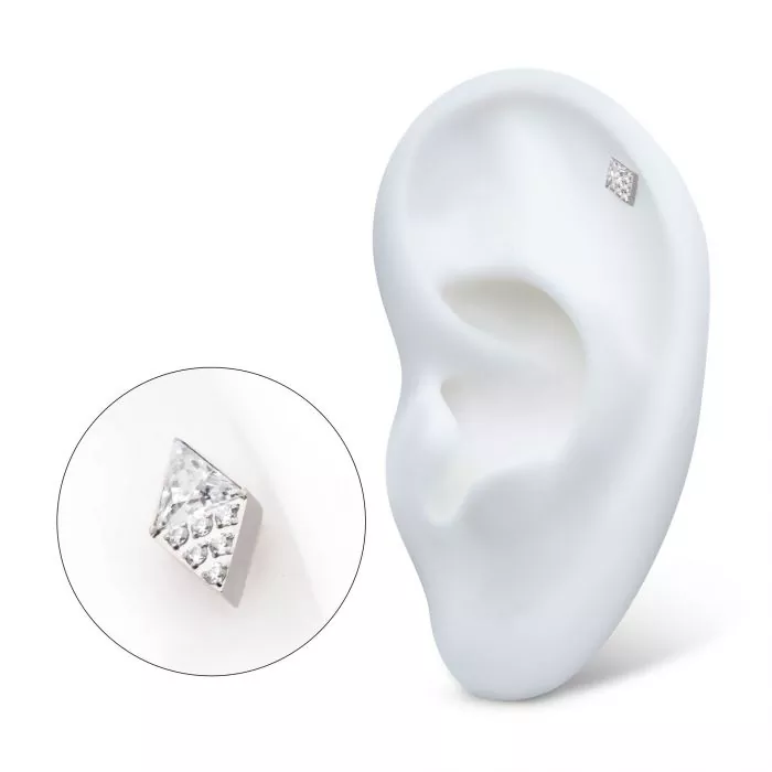 Titanium Threadless Triangle & Round CZ Kite Shape Top - Image 3