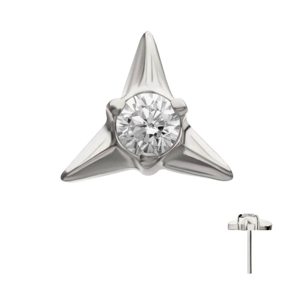 Titanium Threadless Triangle Shape Top with Prong Set Gem