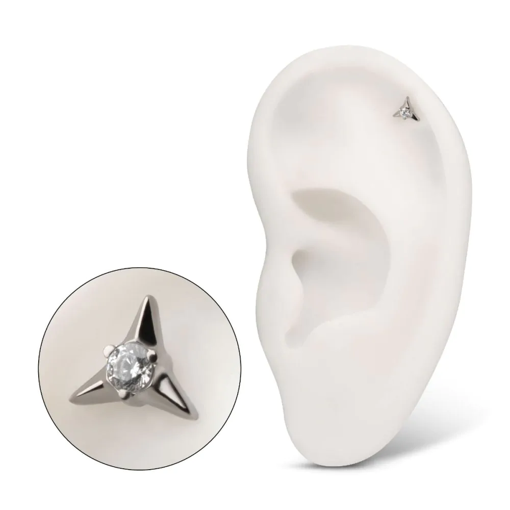 Titanium Threadless Triangle Shape Top with Prong Set Gem - Image 2