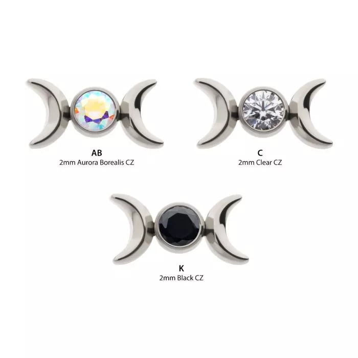 Titanium Threadless Triple Moon Phase with CZ Top - Image 2