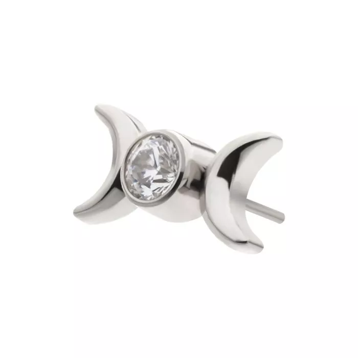 Titanium Threadless Triple Moon Phase with CZ Top - Image 3
