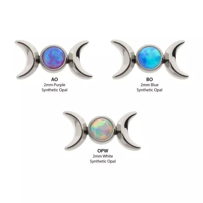 Titanium Threadless Triple Moon Phase with Opal Top - Image 2