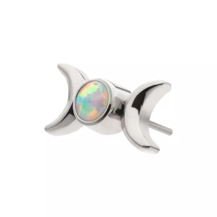 Titanium Threadless Triple Moon Phase with Opal Top - Image 3