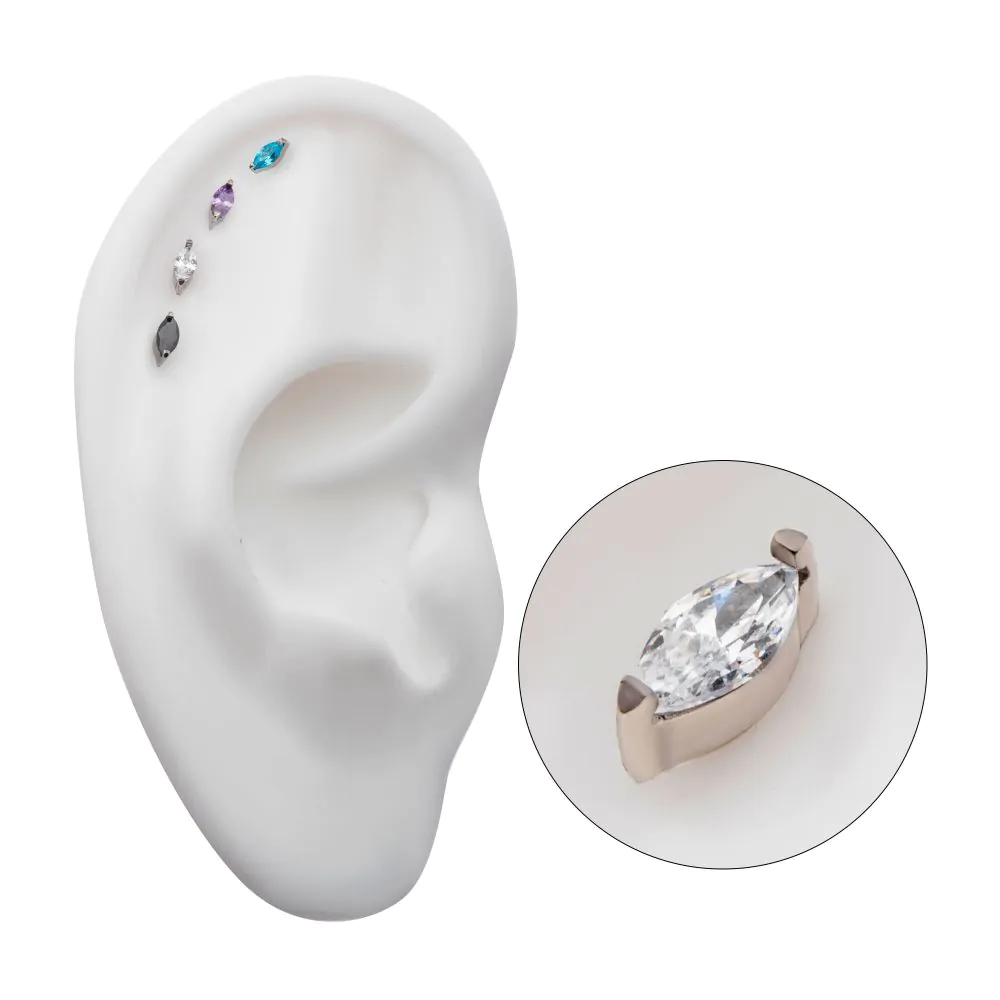 Titanium Threadless with 2-Prong 5mm Marquise CZ Top - Image 2