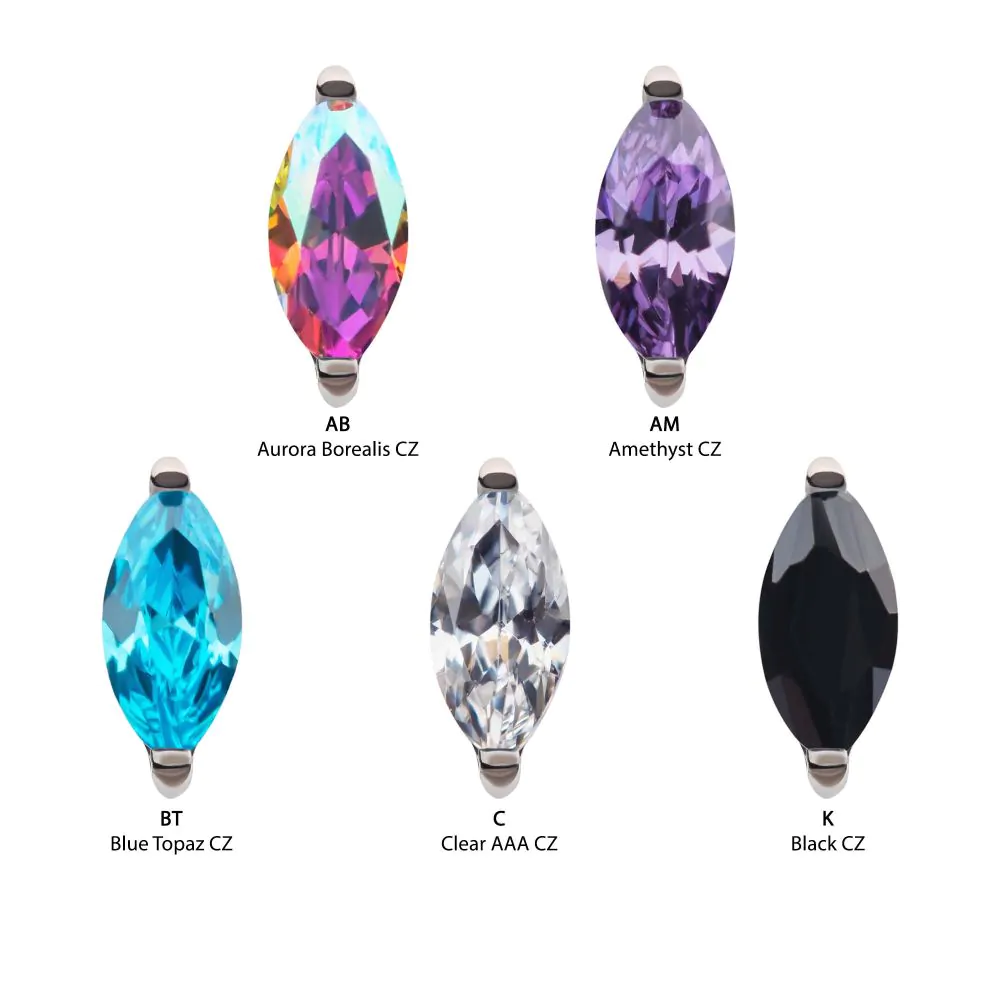 Titanium Threadless with 2-Prong 5mm Marquise CZ Top - Image 3