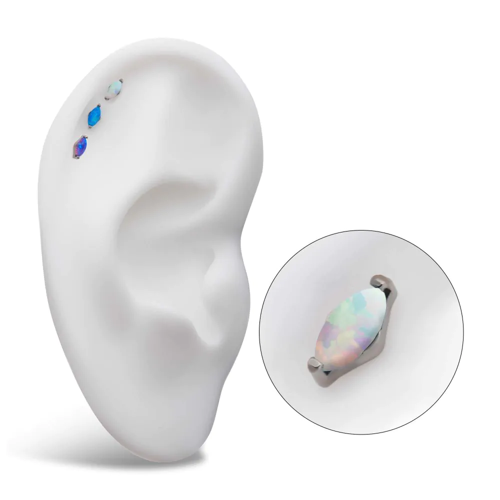 Titanium Threadless with 2-Prong Marquise Opal Top - Image 2