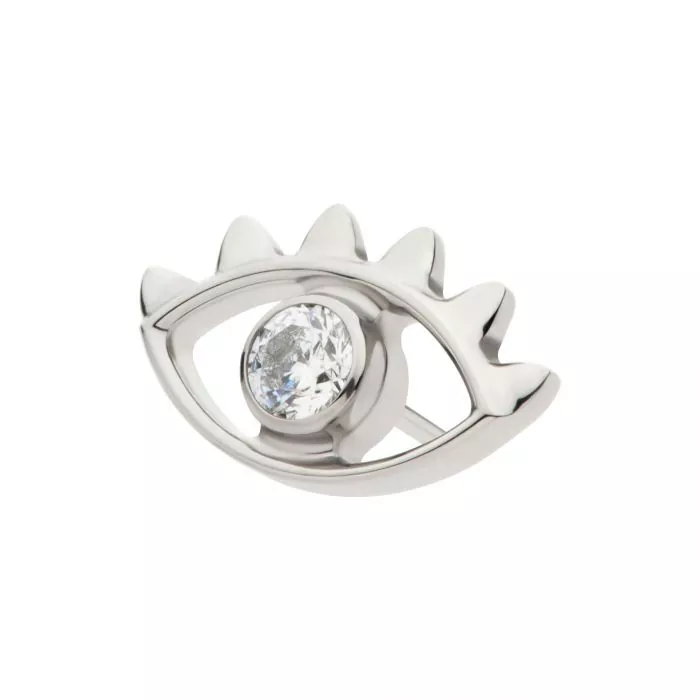 Titanium Threadless with 2mm Bezel Set Round CZ Gem Evil Eye Top - Image 2