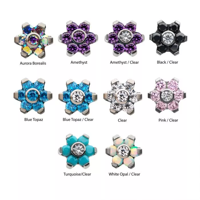 Titanium Threadless with Prong Set 7 CZ Flower Top - Image 2