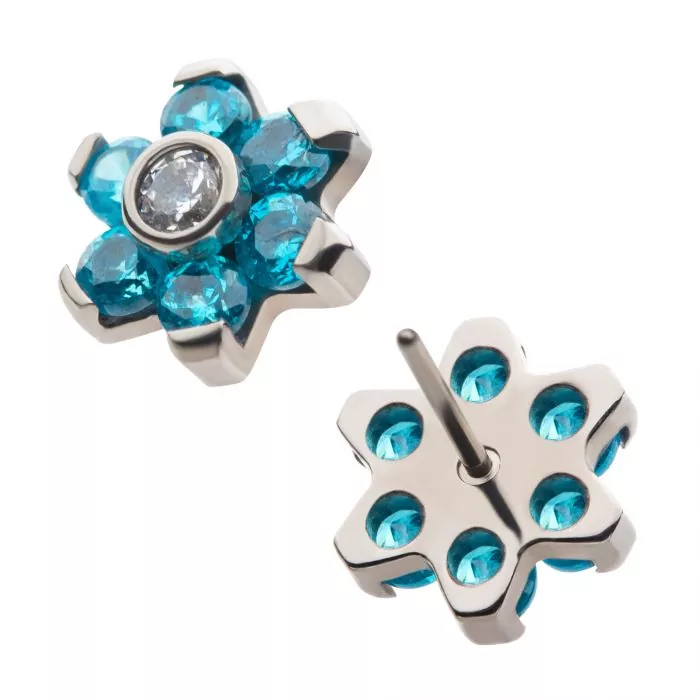 Titanium Threadless with Prong Set 7 CZ Flower Top - Image 4