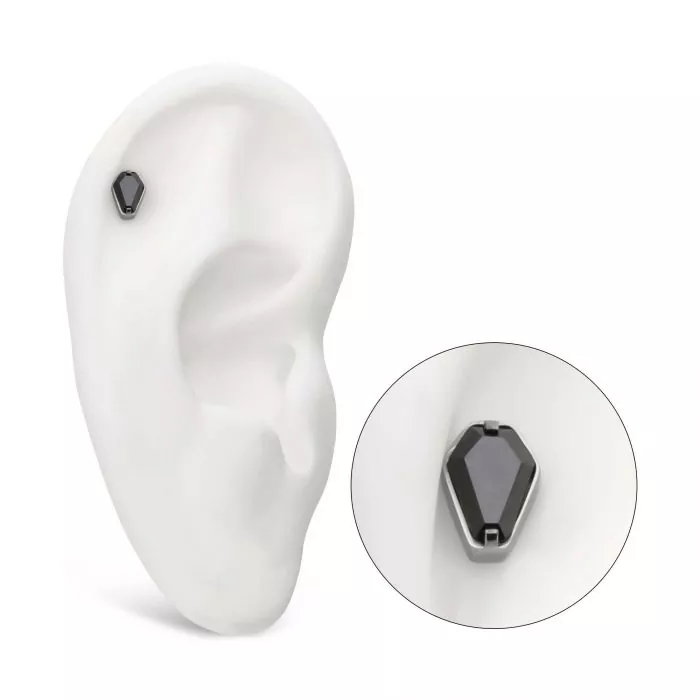 Titanium Threadless with Prong Set Black CZ Coffin Top - Image 5