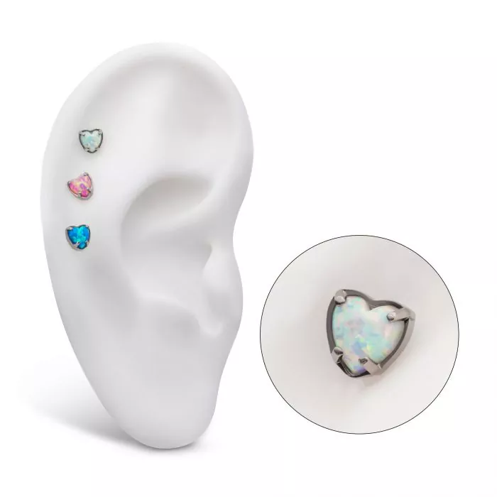 Titanium Threadless with Prong Set Opal Heart Top - Image 5