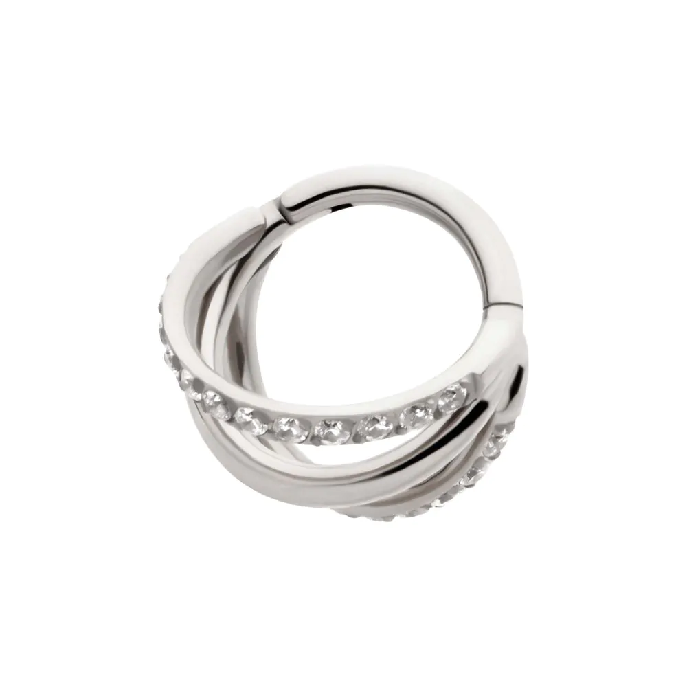 Titanium Triple Hoop with CNC Set 1mm Eternity Gem in 2 Alternate Hoops Side Facing Hinged Segment Clicker - Image 3