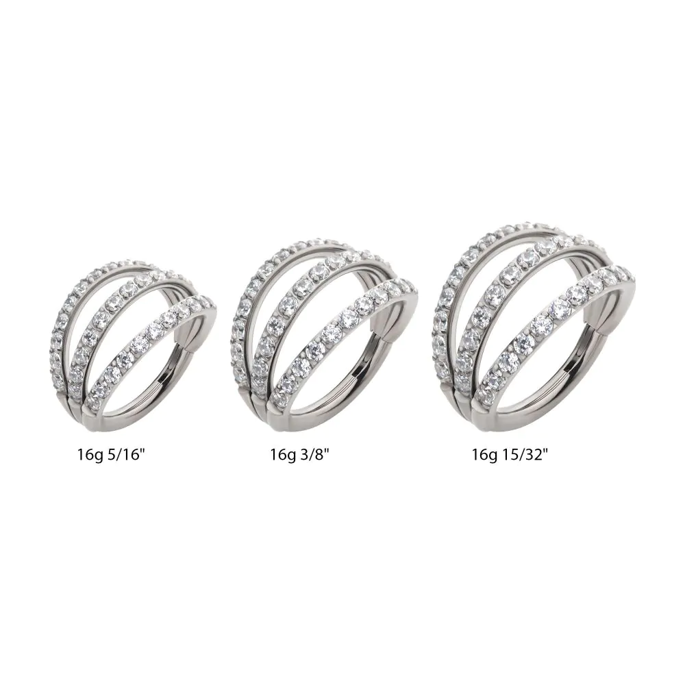 Titanium Triple Hoop with CNC Set 1mm Round Gem Side Facing Hinged Segment Clicker - Image 2
