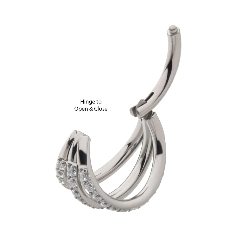 Titanium Triple Hoop with CNC Set 1mm Round Gem Side Facing Hinged Segment Clicker - Image 3