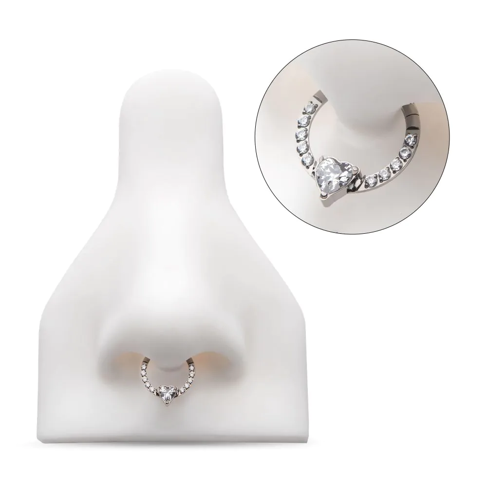 Titanium with 1mm CNC Set Full Clear CZ & Big Heart CZ Front Facing Hinged Segment Clicker - Image 2