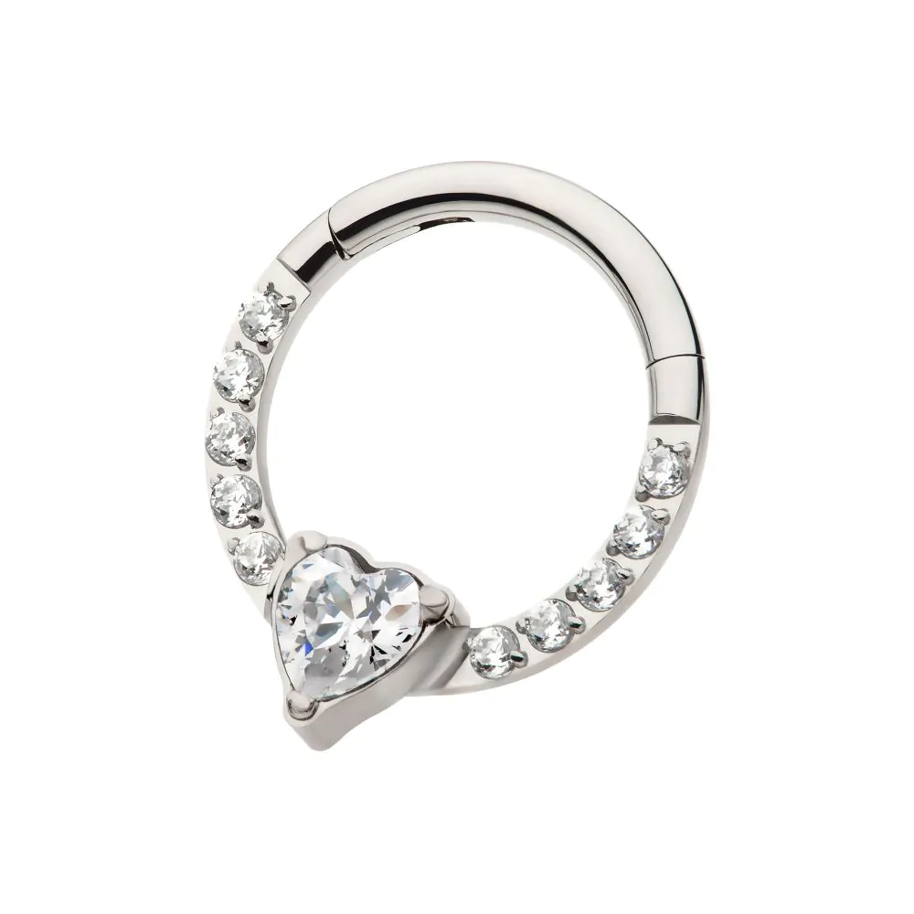 Titanium with 1mm CNC Set Full Clear CZ & Big Heart CZ Front Facing Hinged Segment Clicker - Image 3