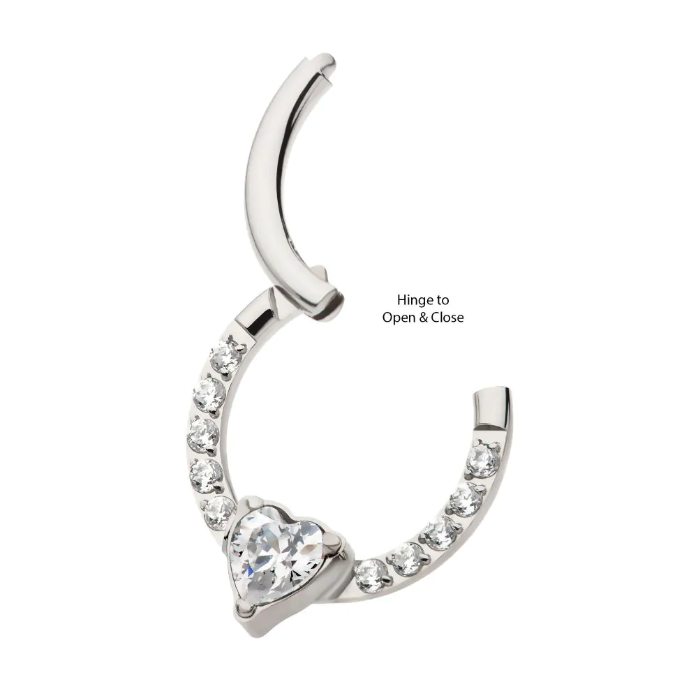 Titanium with 1mm CNC Set Full Clear CZ & Big Heart CZ Front Facing Hinged Segment Clicker - Image 4