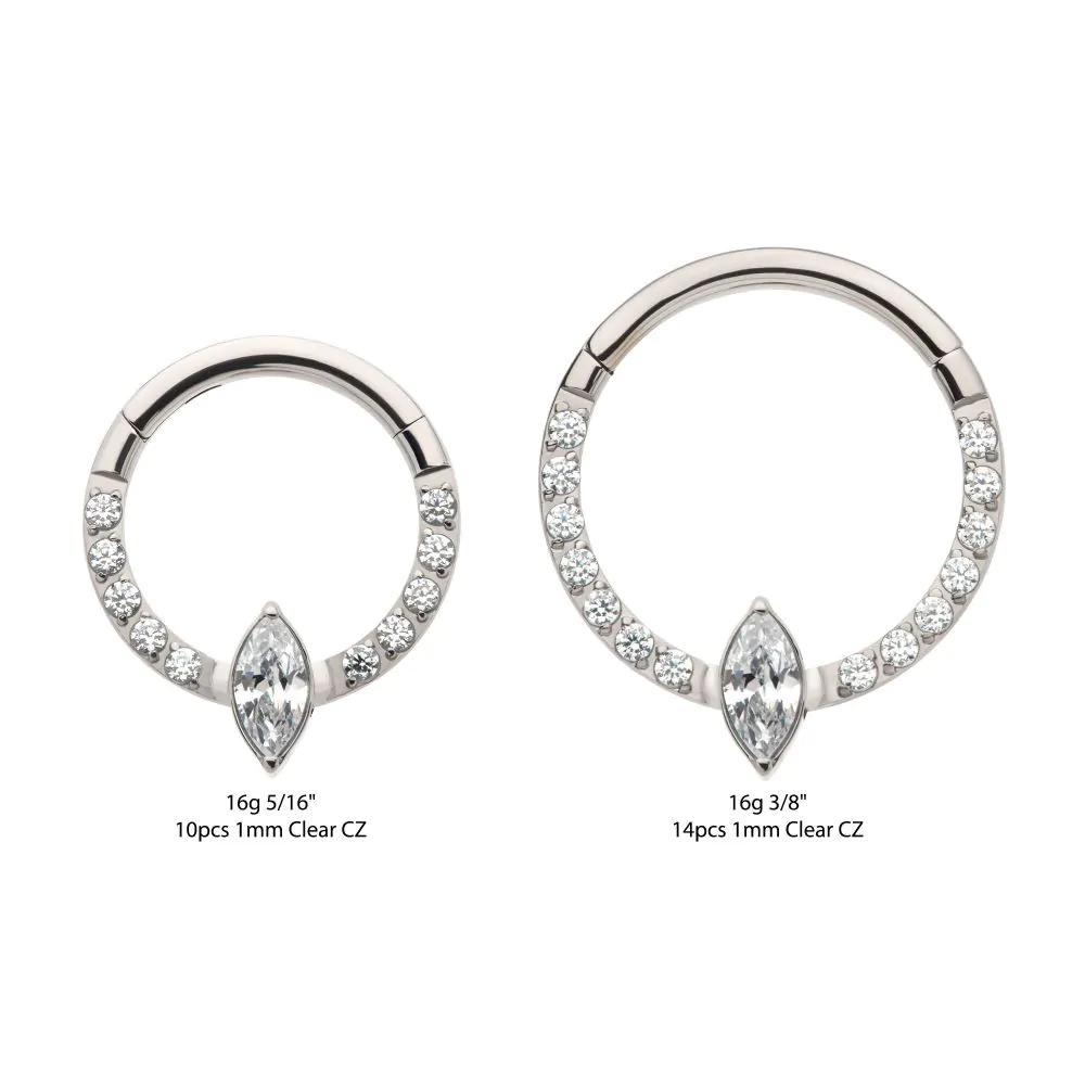 Titanium with 1mm CNC Set Full Clear CZ & Big Marquise CZ Front Facing Hinged Segment Clicker - Image 3