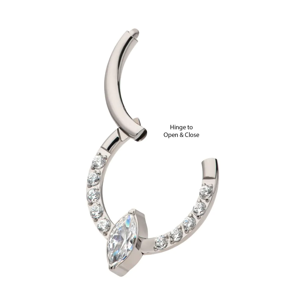 Titanium with 1mm CNC Set Full Clear CZ & Big Marquise CZ Front Facing Hinged Segment Clicker - Image 4