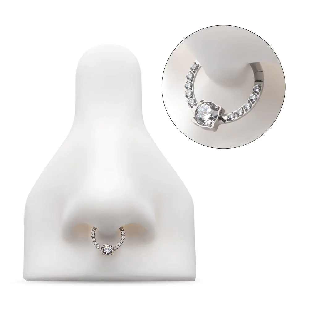 Titanium with 1mm CNC Set Full Clear CZ & Big Round CZ Front Facing Hinged Segment Clicker - Image 2