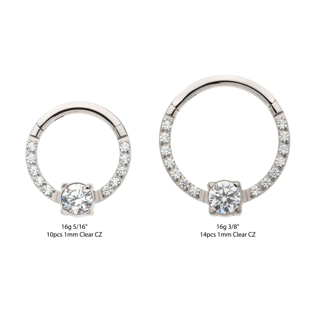 Titanium with 1mm CNC Set Full Clear CZ & Big Round CZ Front Facing Hinged Segment Clicker - Image 3