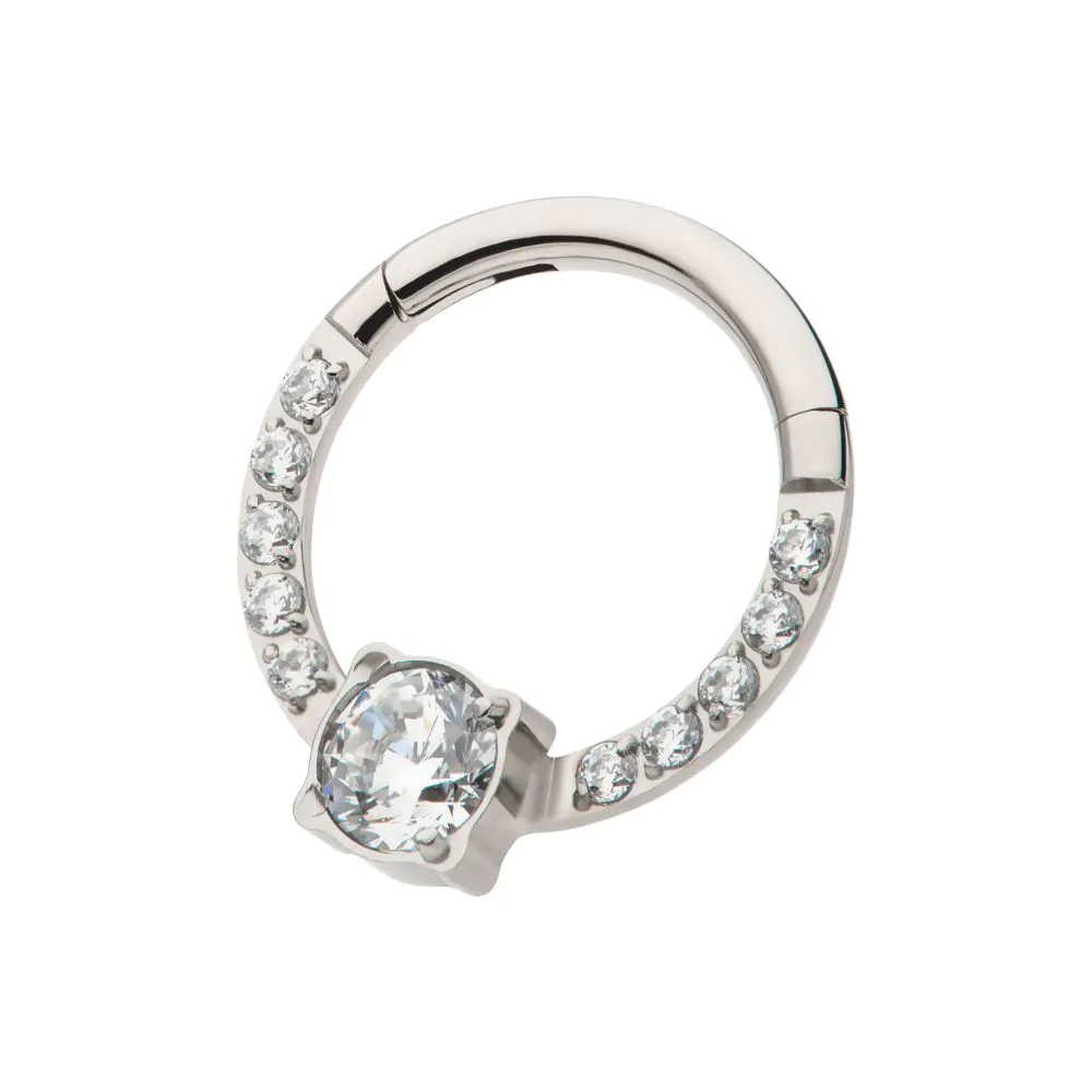 Titanium with 1mm CNC Set Full Clear CZ & Big Round CZ Front Facing Hinged Segment Clicker - Image 4