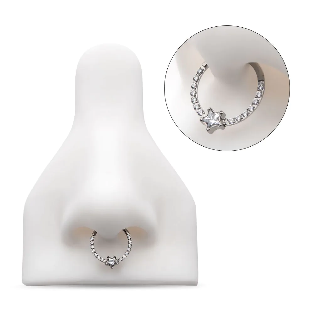 Titanium with 1mm CNC Set Full Clear CZ & Big Star CZ Front Facing Hinged Segment Clicker - Image 2