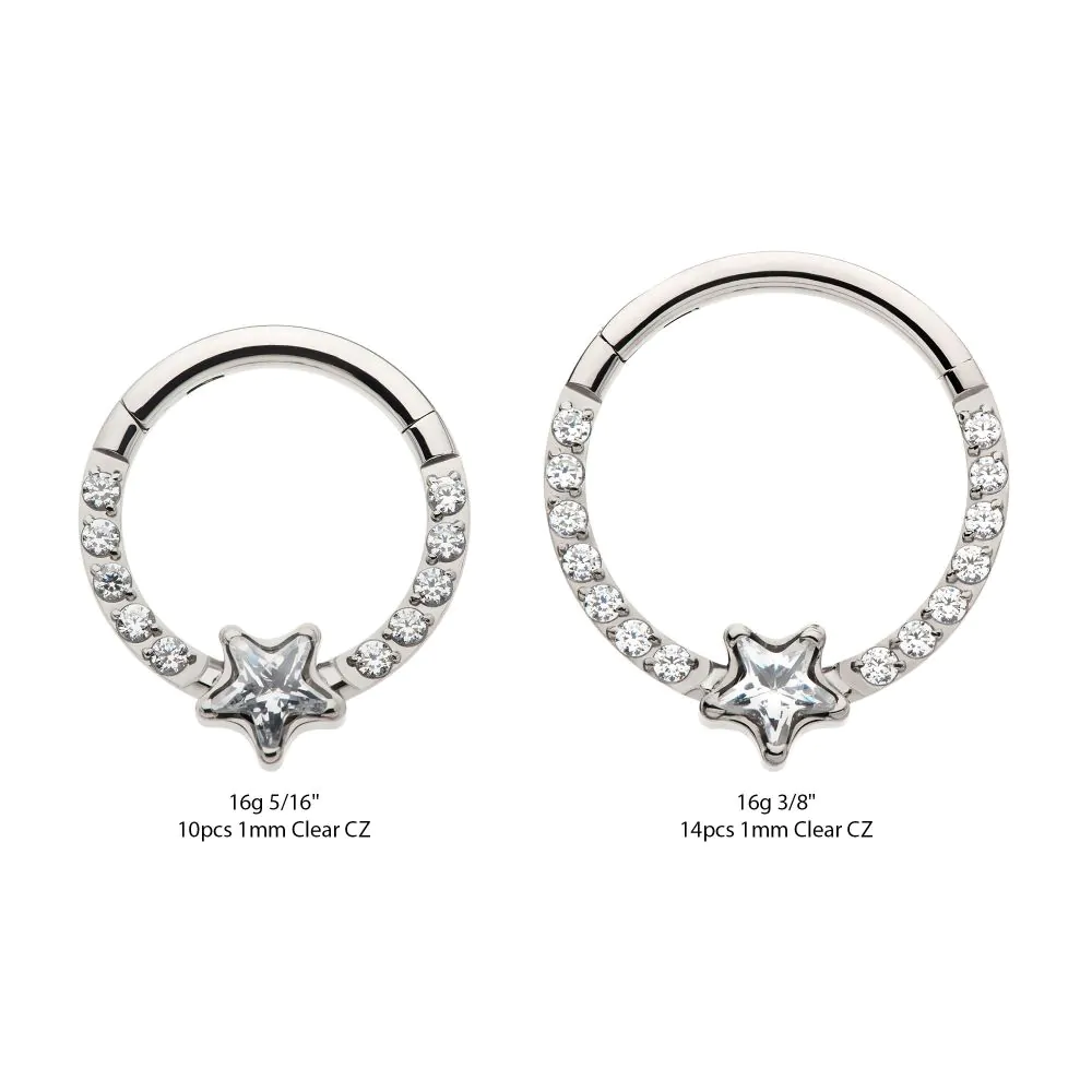Titanium with 1mm CNC Set Full Clear CZ & Big Star CZ Front Facing Hinged Segment Clicker - Image 3