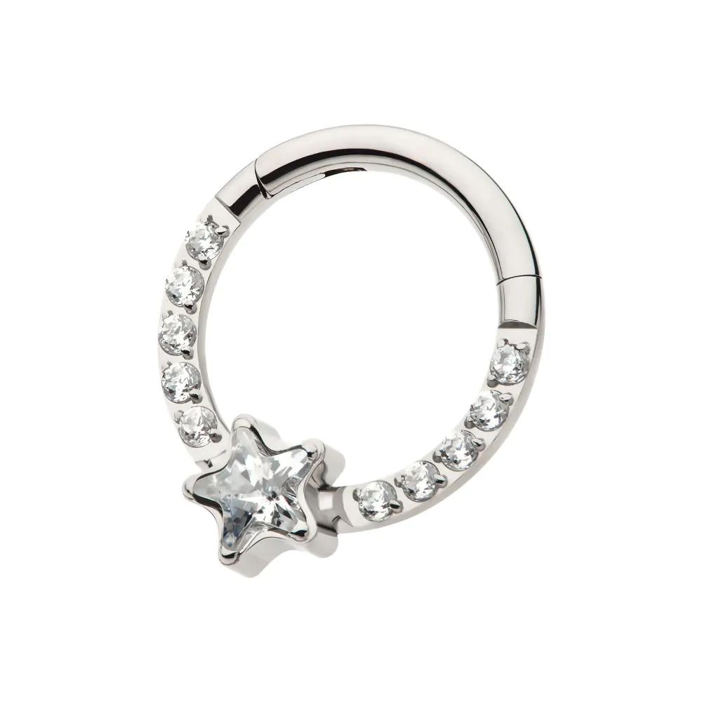 Titanium with 1mm CNC Set Full Clear CZ & Big Star CZ Front Facing Hinged Segment Clicker - Image 4