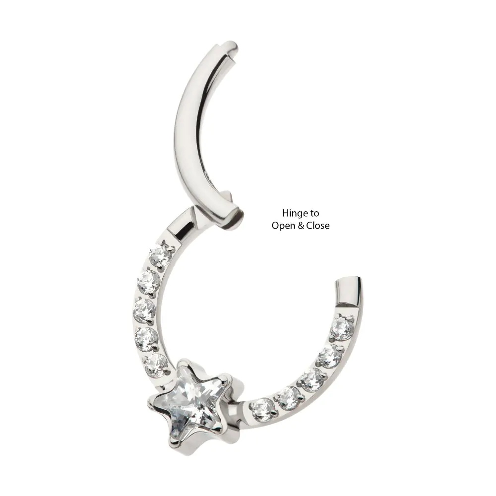 Titanium with 1mm CNC Set Full Clear CZ & Big Star CZ Front Facing Hinged Segment Clicker - Image 5
