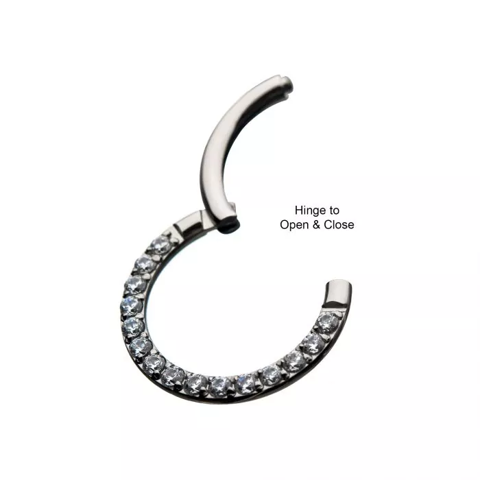 Titanium with Front Full Clear Eternity Gem Hinged Segment Clicker - Image 5