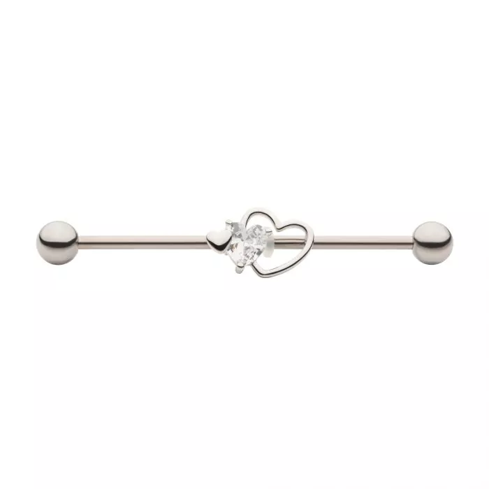 Triple Heart with Clear CZ & 5mm ball Industrial Barbell